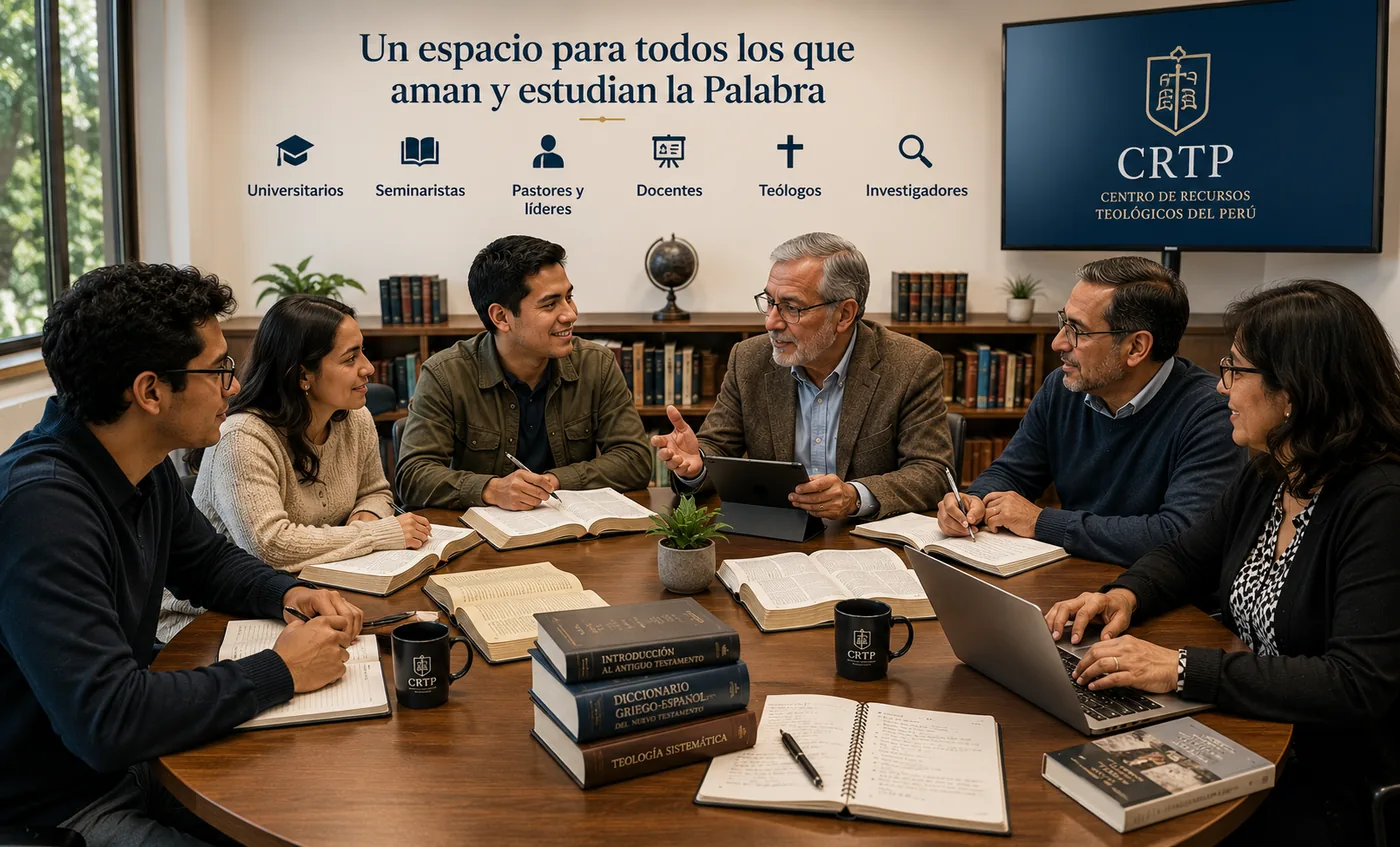Seis personas de distintas edades reunidas en torno a una mesa estudiando la Biblia.