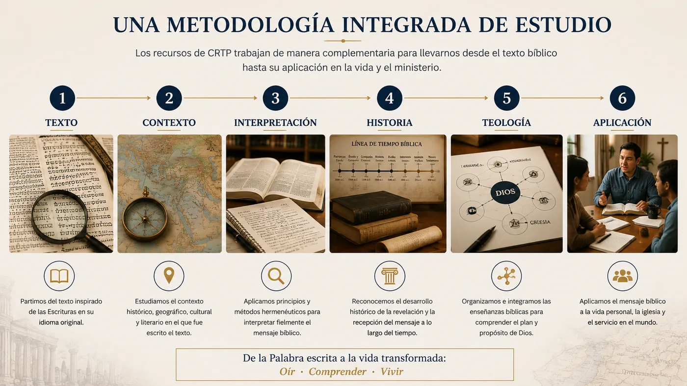 Infografía de la metodología integrada de estudio en seis pasos.